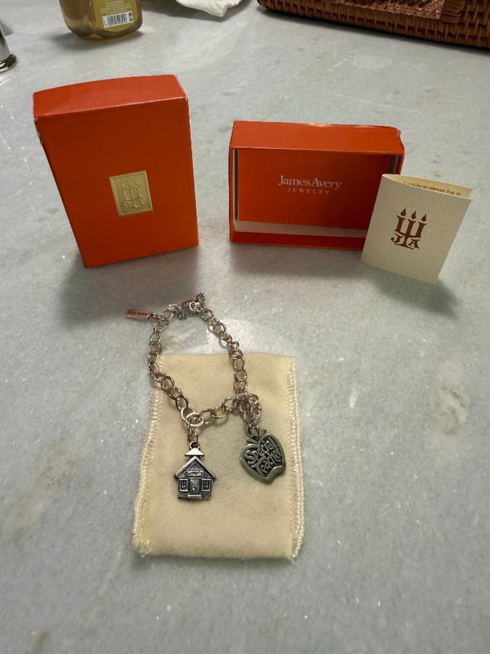 New Retired James Avery Sterling Silver Teacher Charm Bracelet Set + Box & Pouch